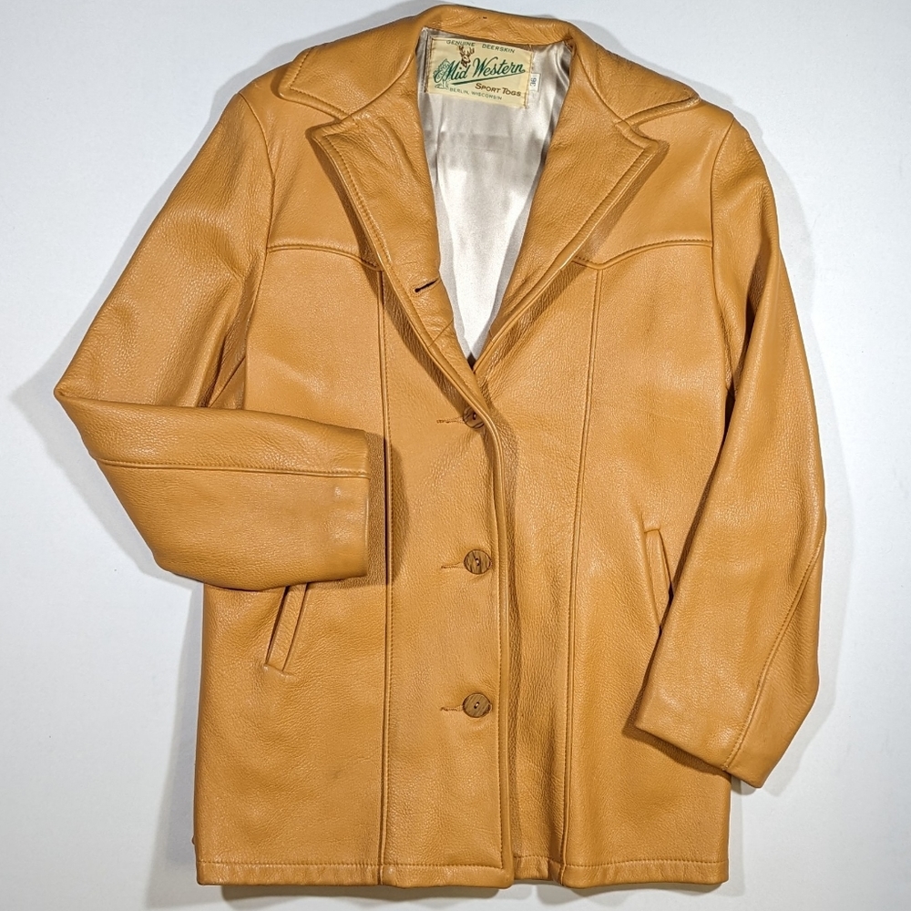 Vintage Mid Western Genuine Deerskin Sport Togs Leather Jacket Womens Size 36